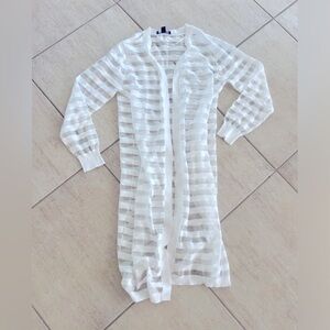 INC International Concepts White & See Through Striped Extra Long Cardigan M